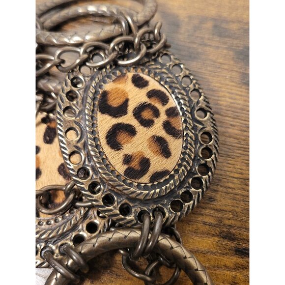 Chico's Leopard Concho Chain Belt Animal Adjustable Medallion Link Calf Hair OS - Picture 9 of 11
